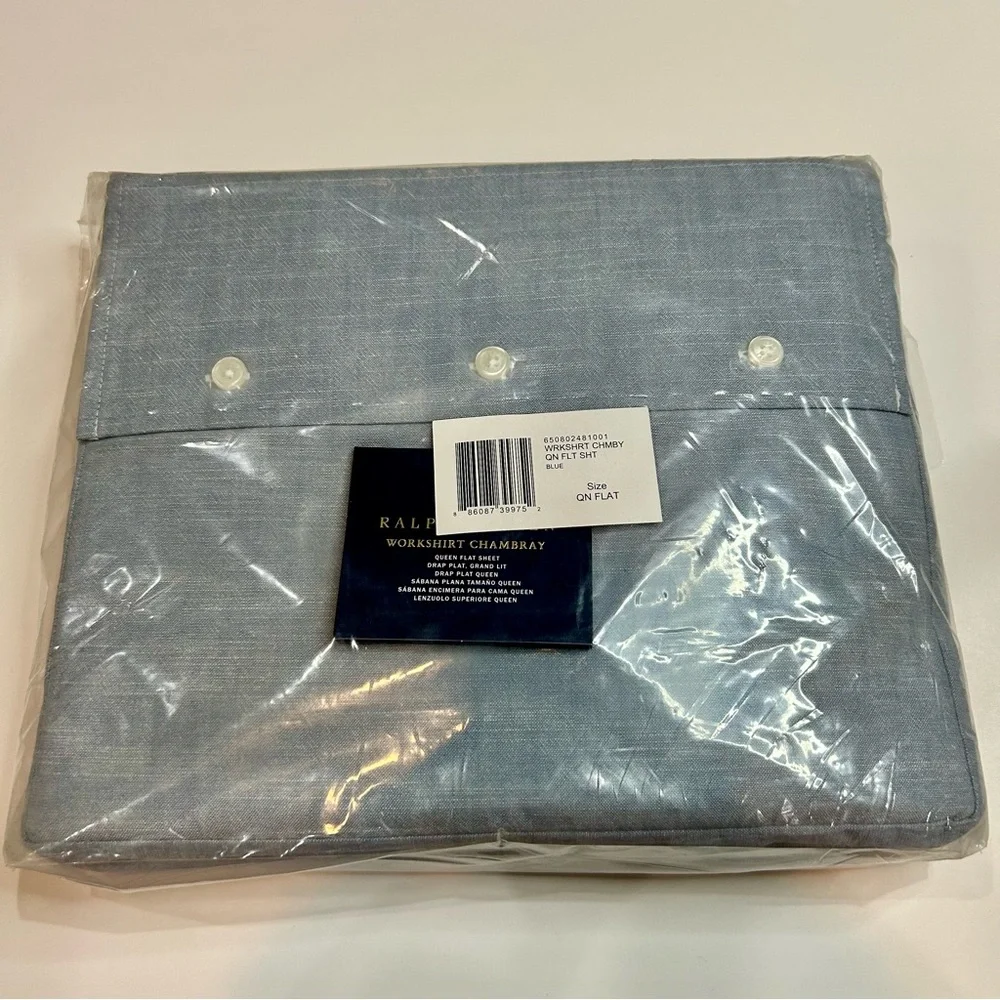 Ralph Lauren Home Workshirt Chambray Queen Flat Sheet Blue New in Package